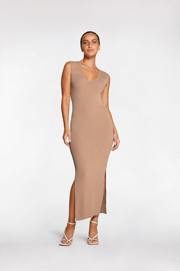 RIB V NECK DRESS